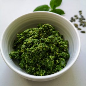 Bowl of herb pesto