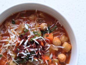 Vegetable, chickpea and harissa soup