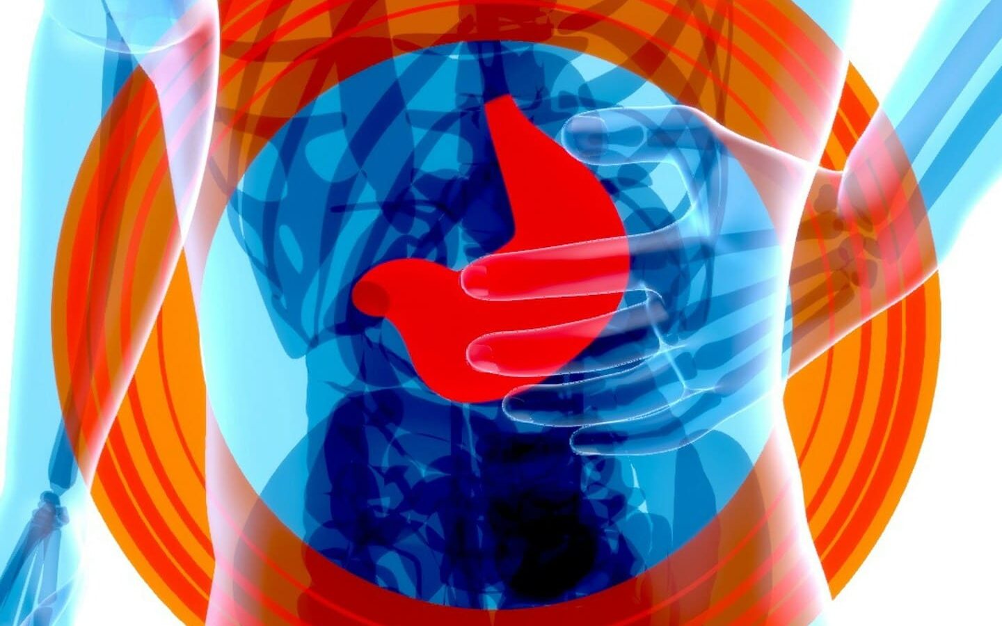 Xray image of man with pain radiating from stomach
